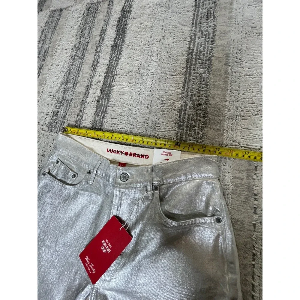 NEW Lucky Brand 90s Loose High Rise Crop Metallic Silver‎ Stretch Jeans 6/28
